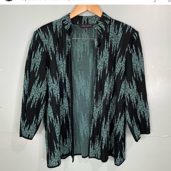 Ming Wang Black and Cyan Embroidered Cardigan m7. - Picture 1 of 9